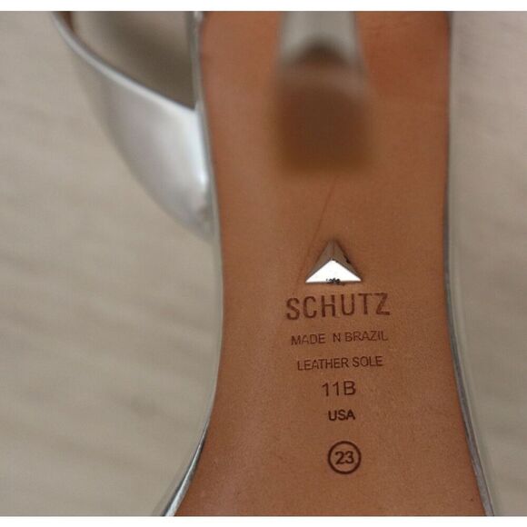 Schutz Women's Sz 11B Prata Silver Metallic Slingback High-High Sandals - Picture 12 of 16
